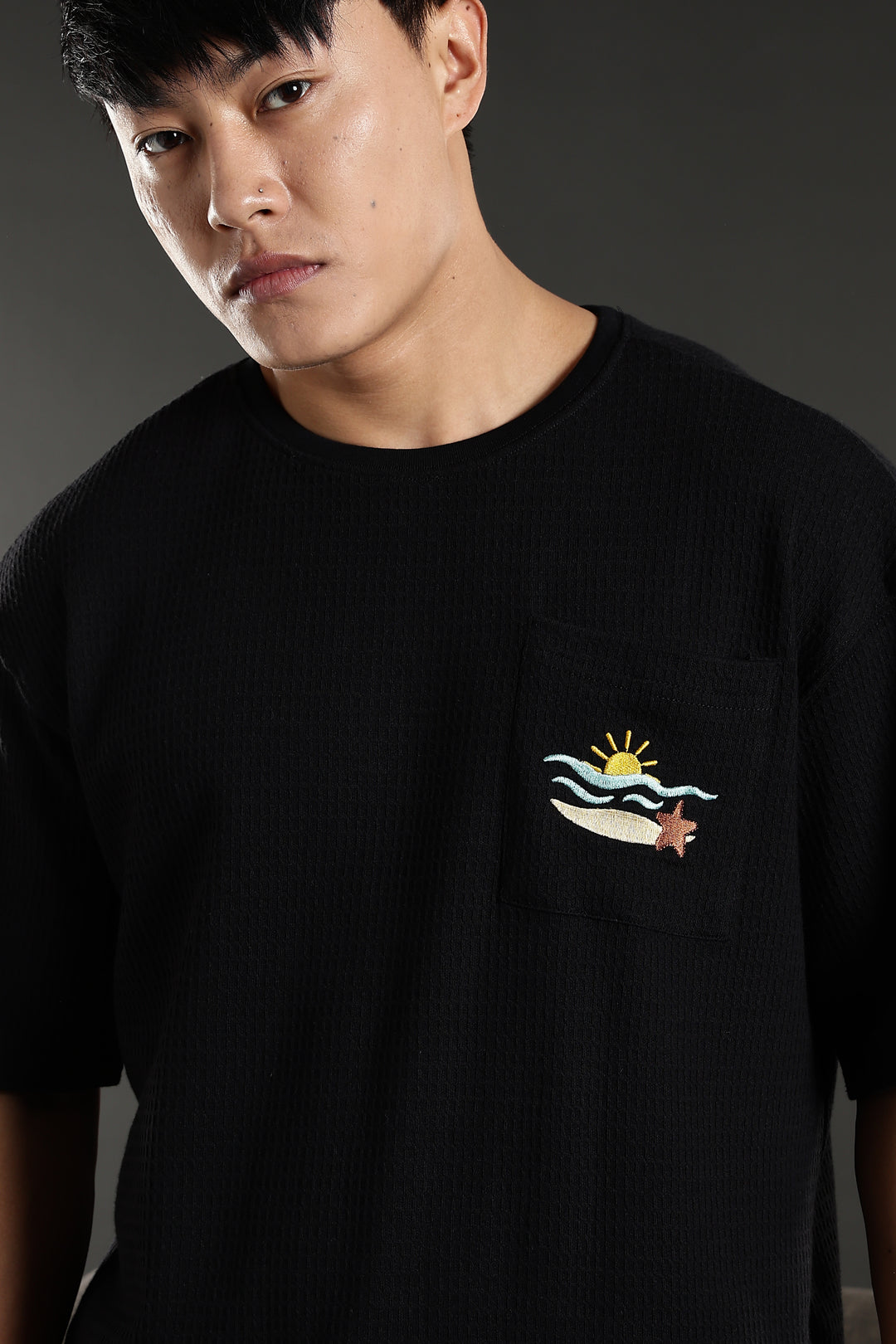 Sunset Embroidery: Textured fabric Oversized T-shirt