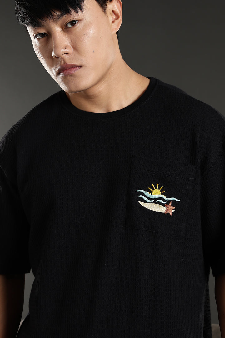 Sunset Embroidery: Textured fabric Oversized T-shirt