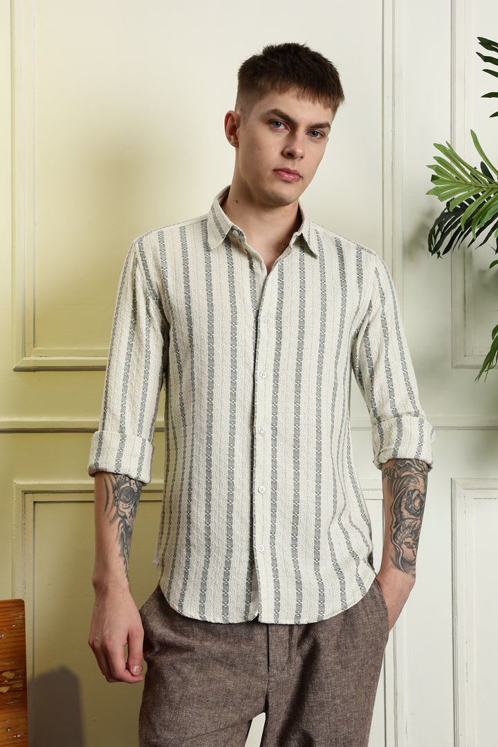 Stripes: Jaquard Green Cotton Shirt