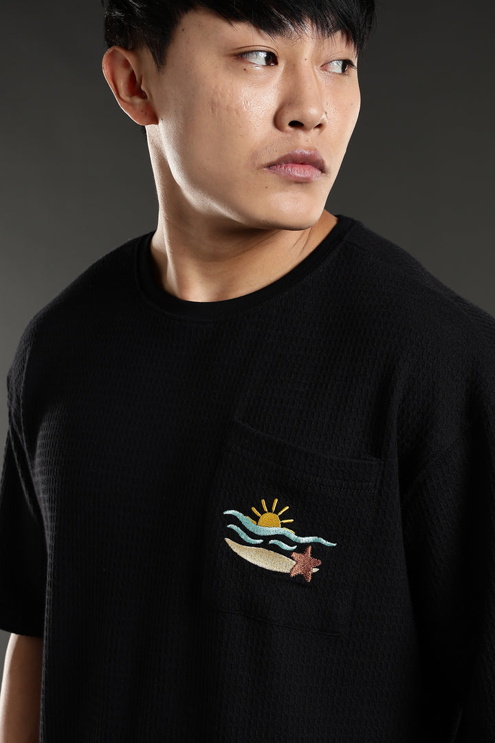 Sunset Embroidery: Textured fabric Oversized T-shirt