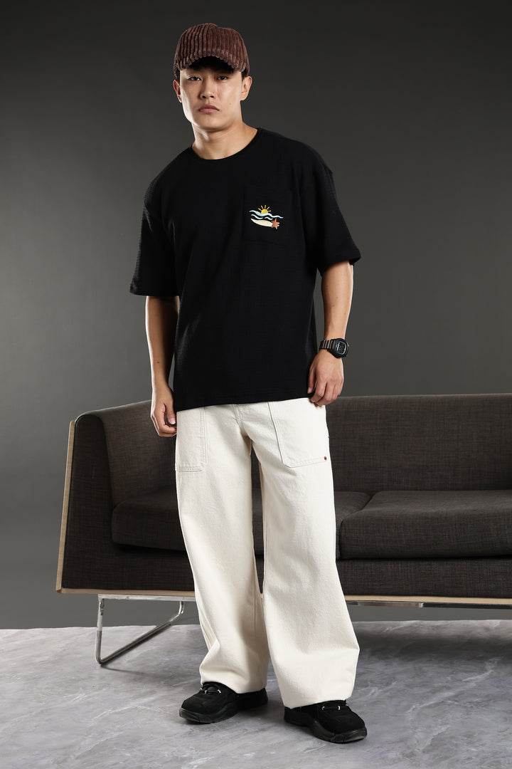 Sunset Embroidery: Textured fabric Oversized T-shirt