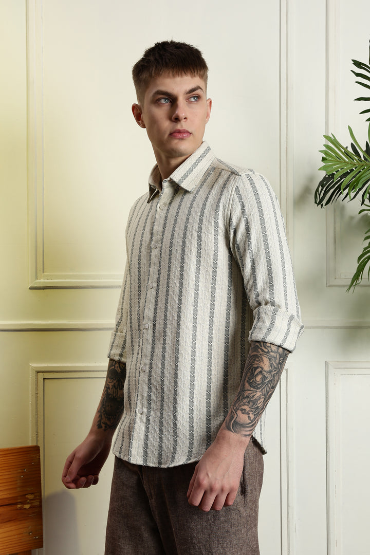 Stripes: Jaquard Green Cotton Shirt
