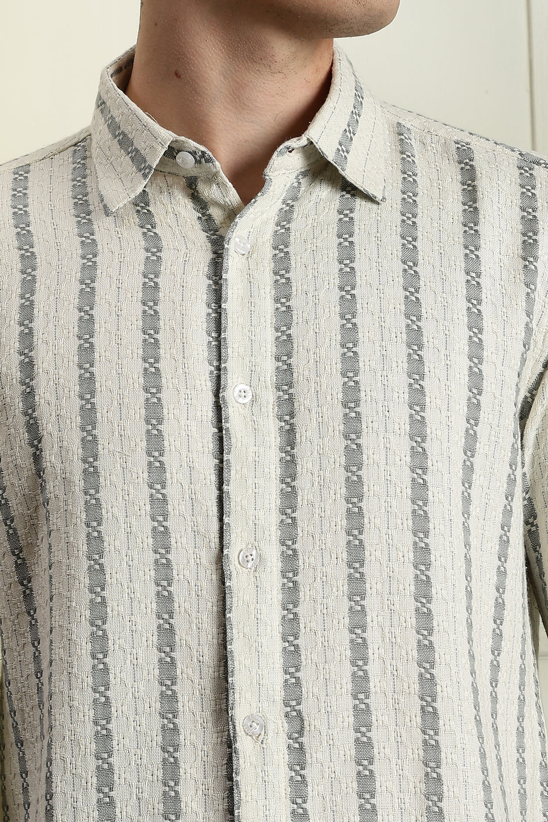 Stripes: Jaquard Green Cotton Shirt