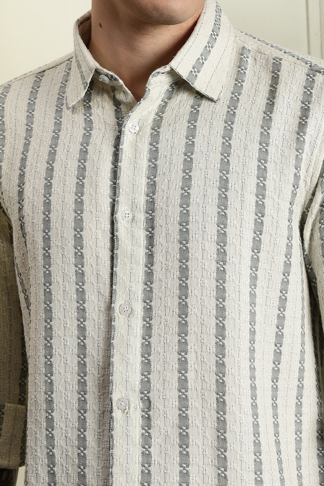 Stripes: Jaquard Green Cotton Shirt