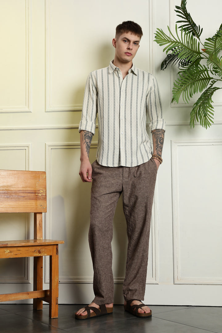 Stripes: Jaquard Green Cotton Shirt