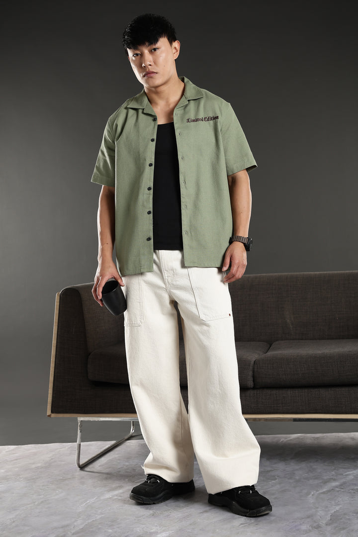 Limited Edition: Embroidery Sage Green Cotton Cuban Shirt