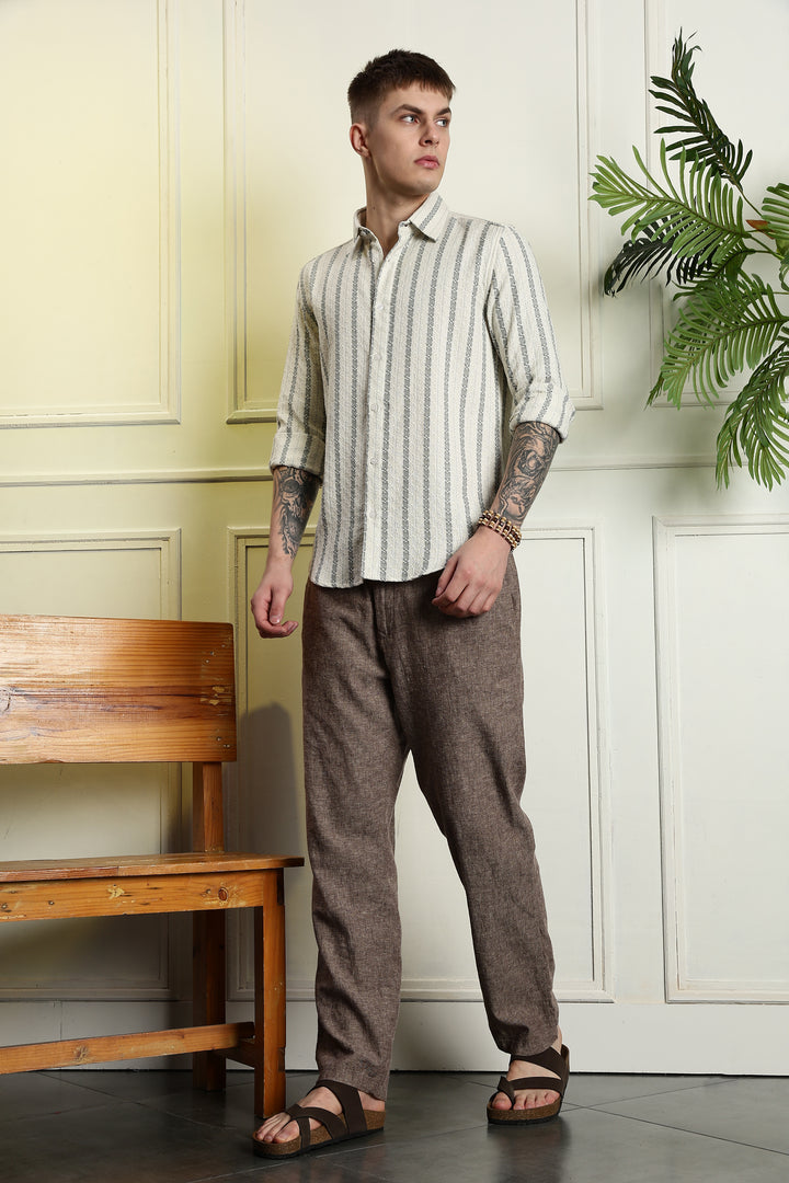 Stripes: Jaquard Green Cotton Shirt