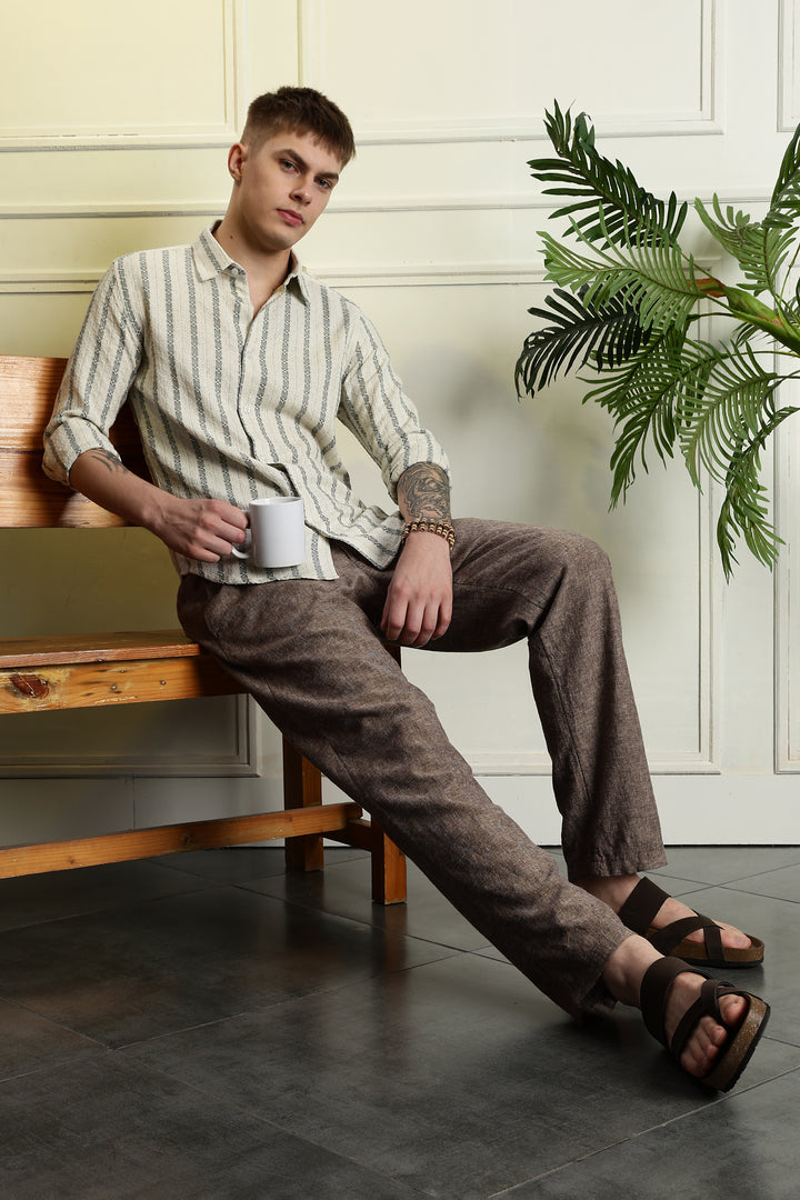 Stripes: Jaquard Green Cotton Shirt