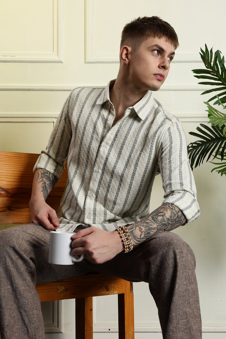 Stripes: Jaquard Green Cotton Shirt