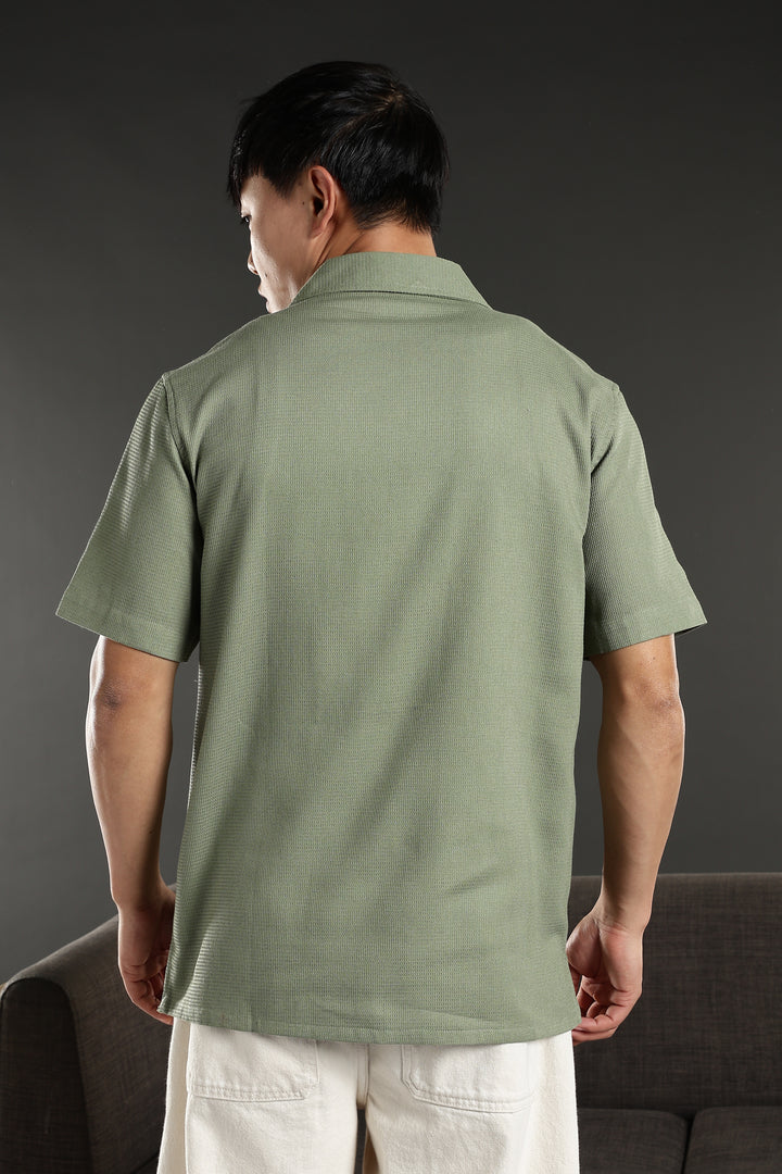 Limited Edition: Embroidery Sage Green Cotton Cuban Shirt