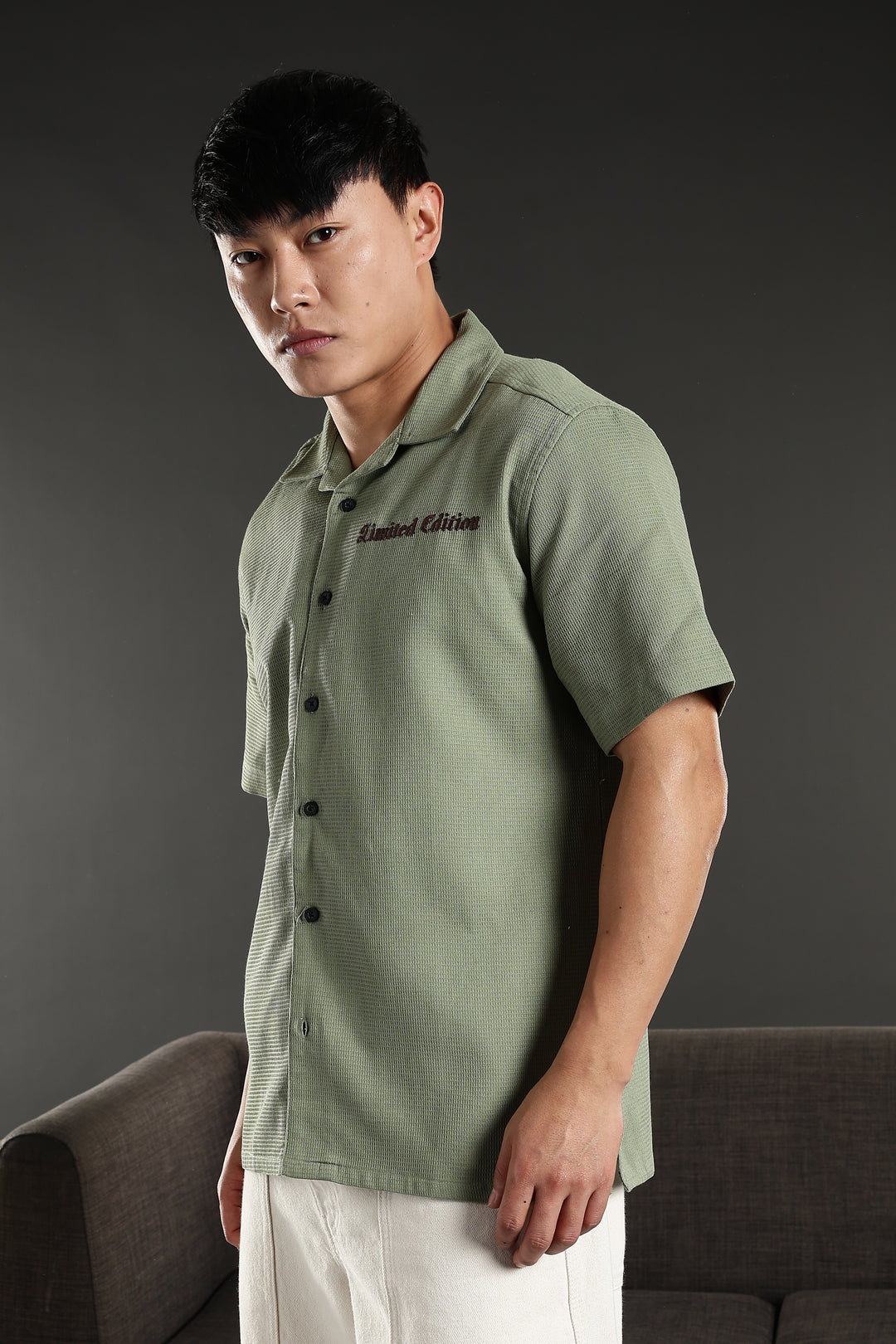 Limited Edition: Embroidery Sage Green Cotton Cuban Shirt