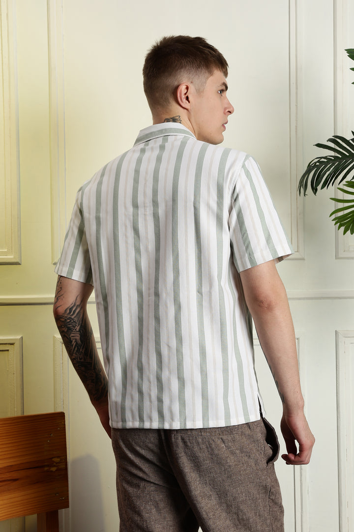 Stripes Car Embroidery Cuban Shirt