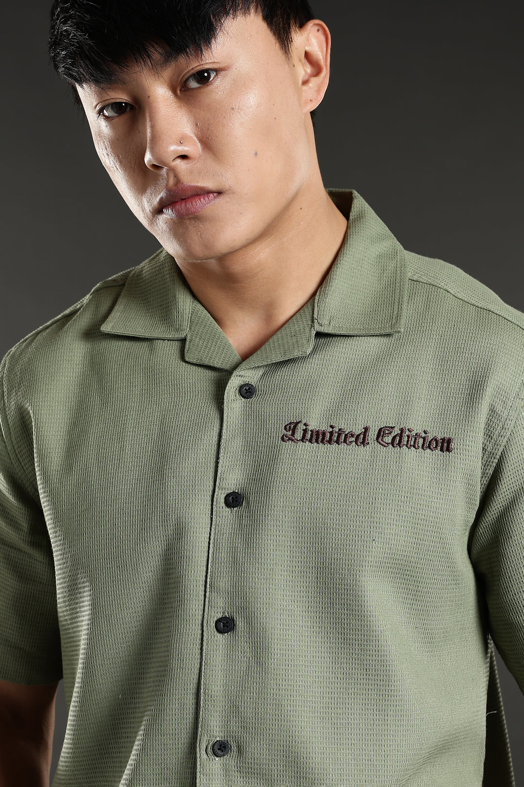Limited Edition: Embroidery Sage Green Cotton Cuban Shirt