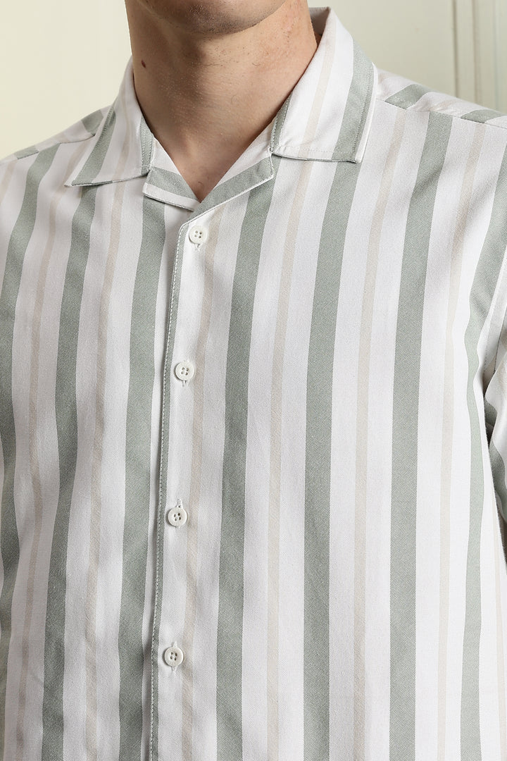 Stripes Car Embroidery Cuban Shirt