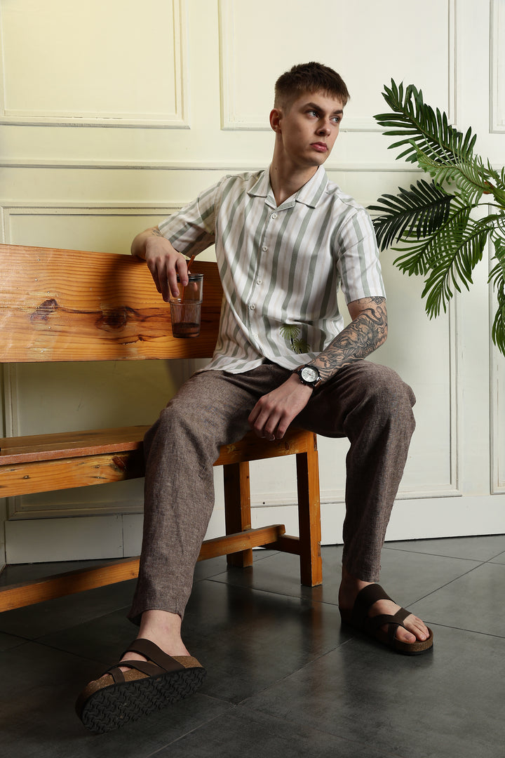 Stripes Car Embroidery Cuban Shirt