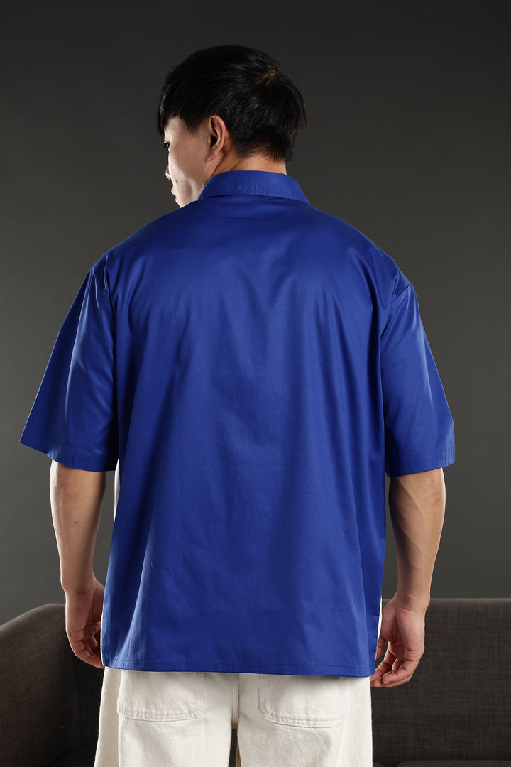 Not Idle: Cut & Sew Oversized Blue Cotton Shirt