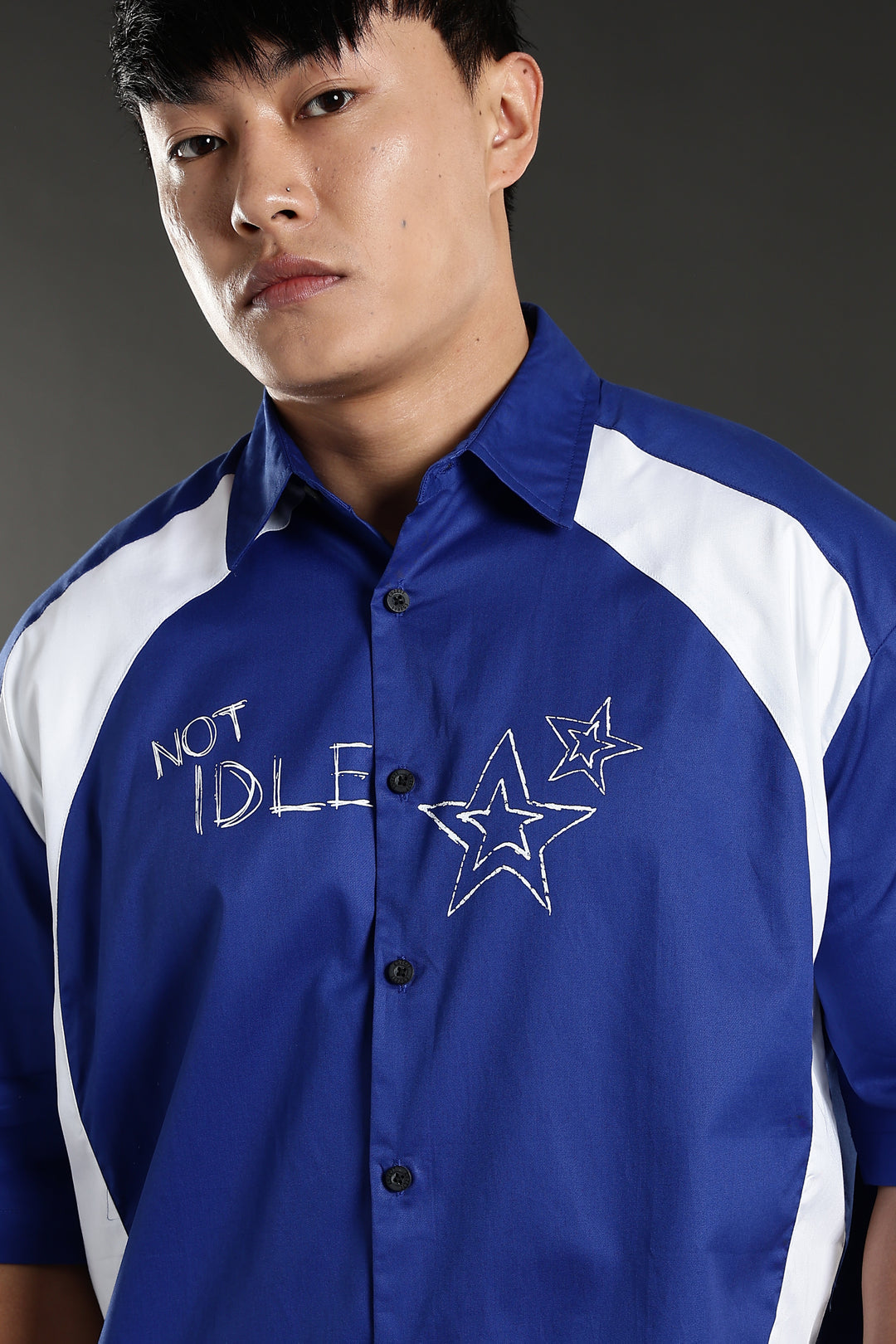 Not Idle: Cut & Sew Oversized Blue Cotton Shirt