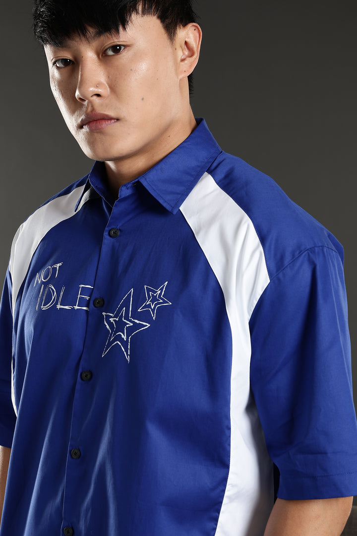 Not Idle: Cut & Sew Oversized Blue Cotton Shirt