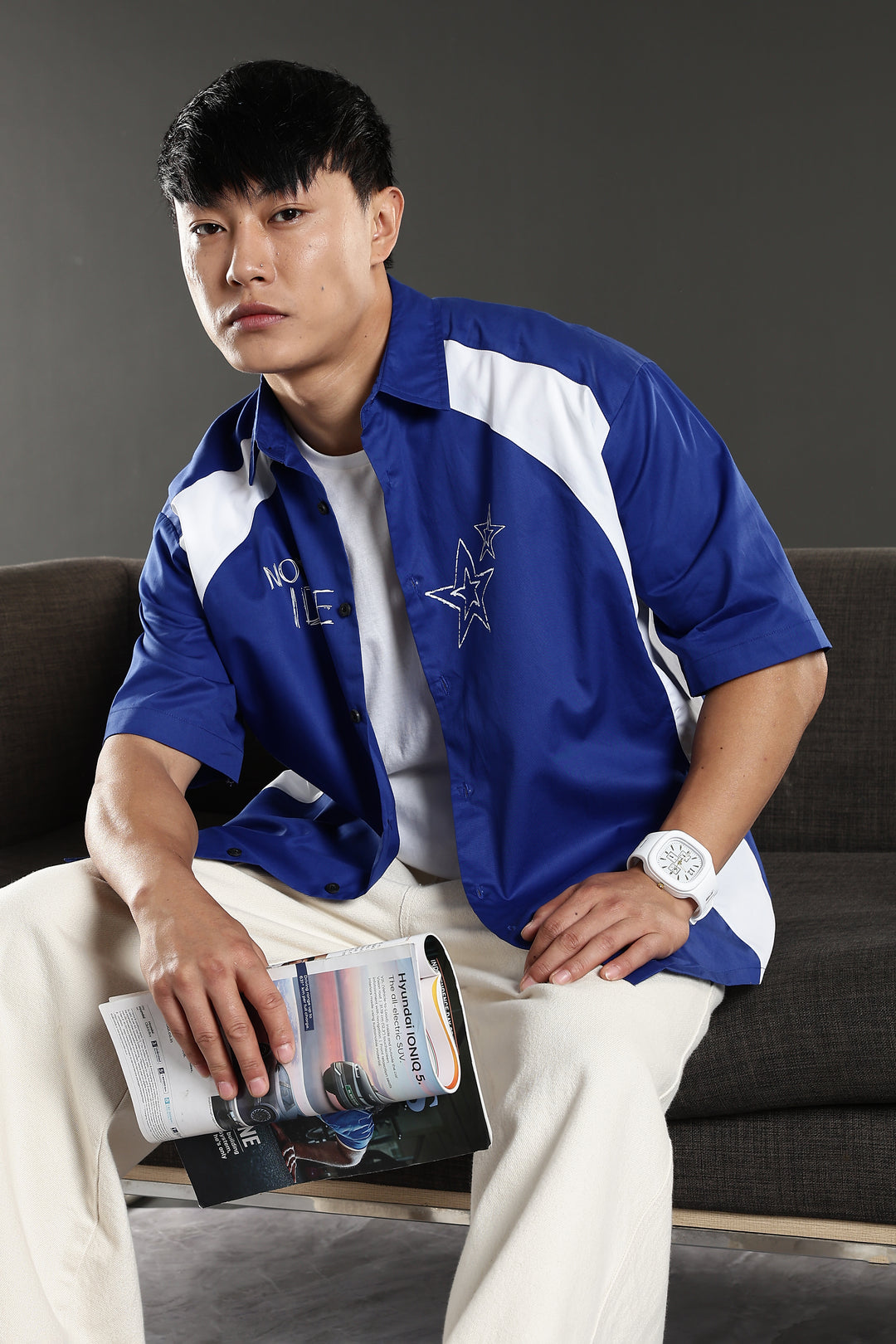 Not Idle: Cut & Sew Oversized Blue Cotton Shirt