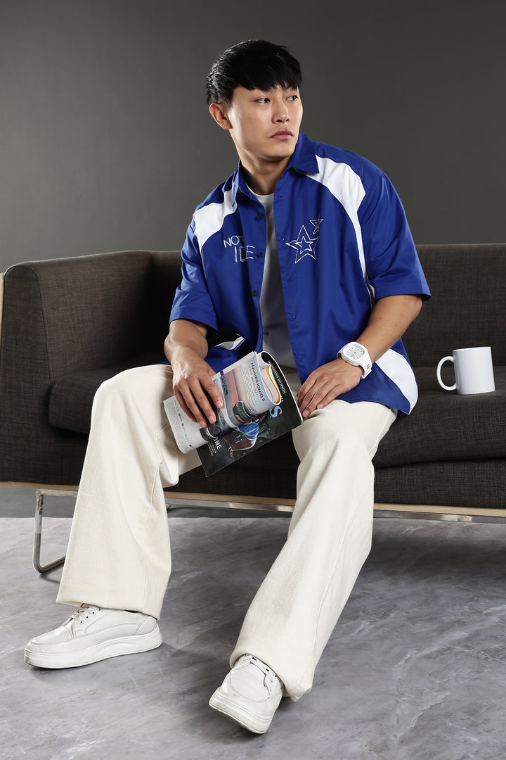 Not Idle: Cut & Sew Oversized Blue Cotton Shirt