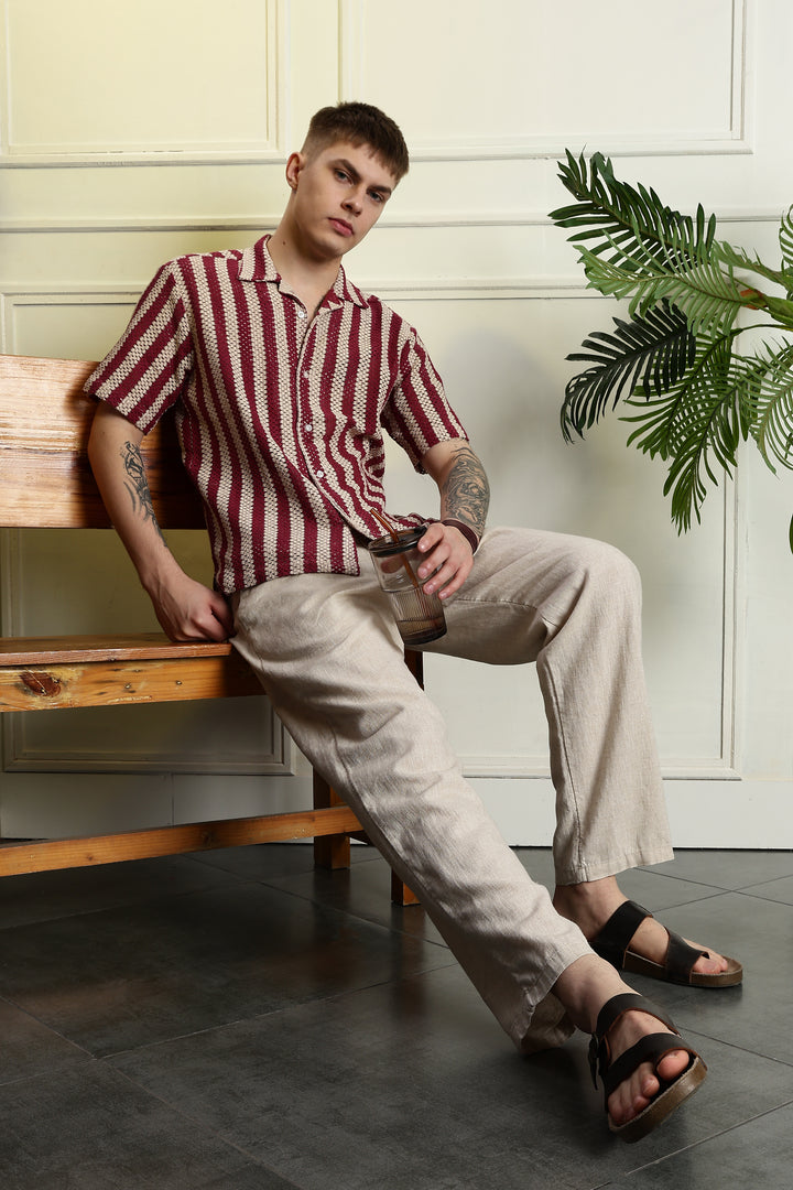 Red Streaks Crochet Shirt