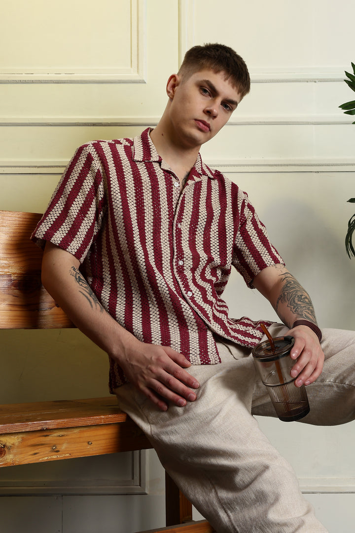 Red Streaks Crochet Shirt
