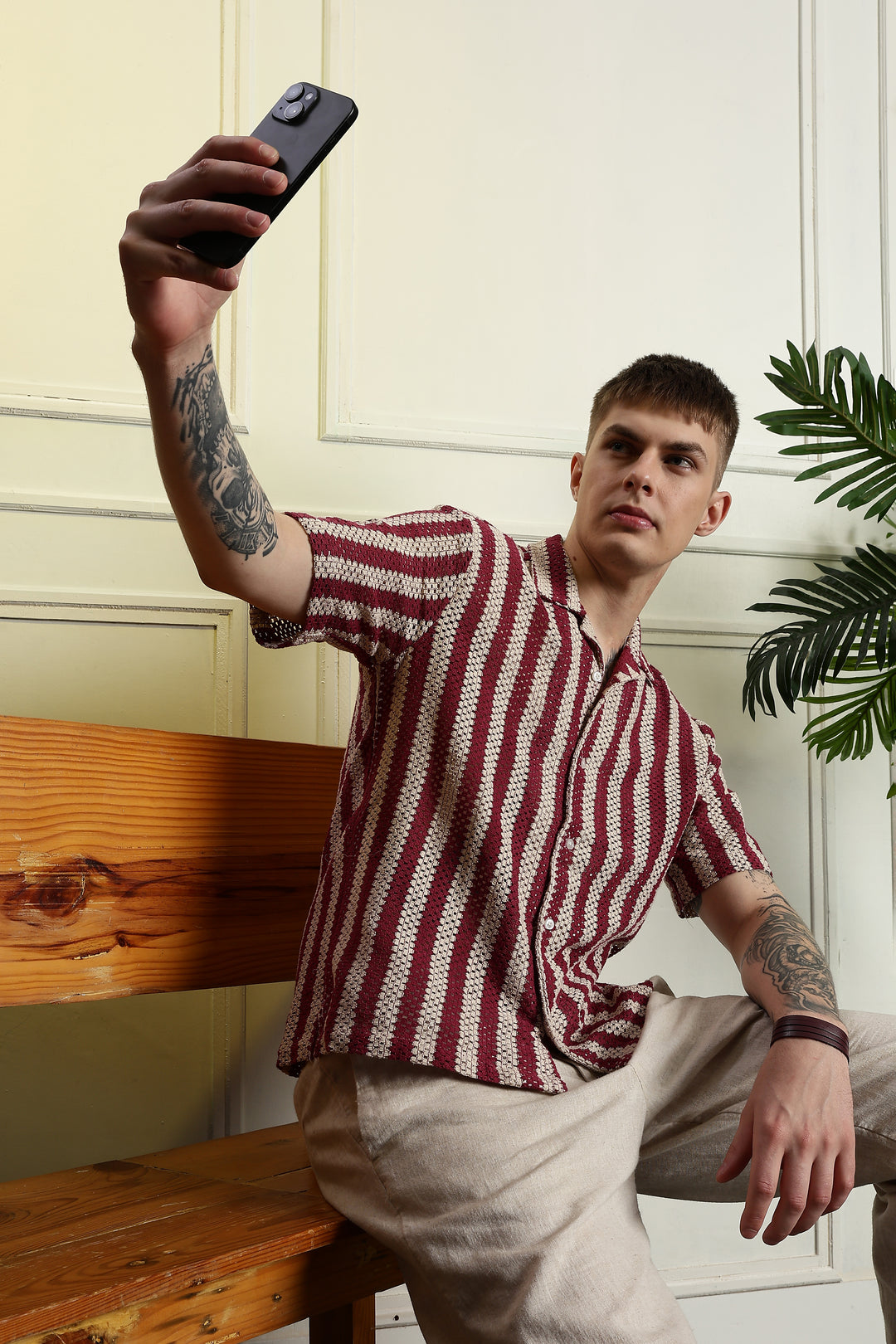 Red Streaks Crochet Shirt