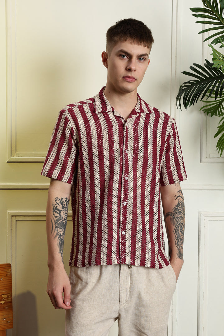Red Streaks Crochet Shirt
