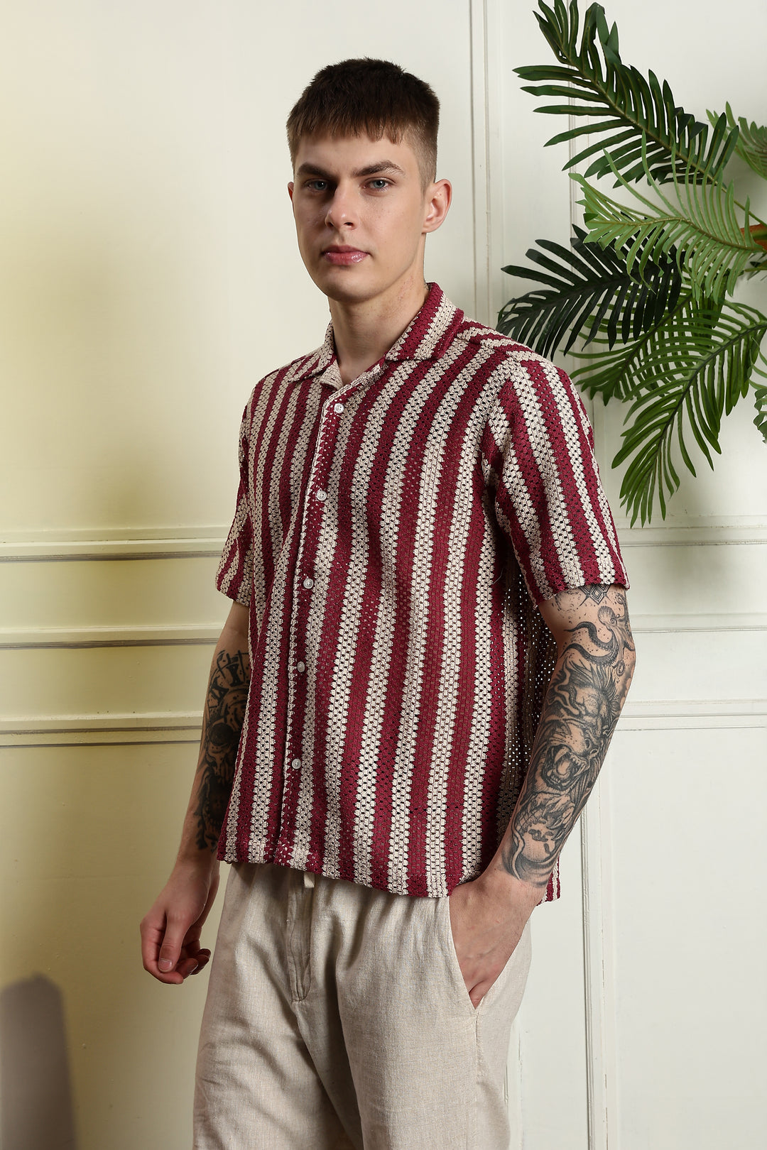 Red Streaks Crochet Shirt