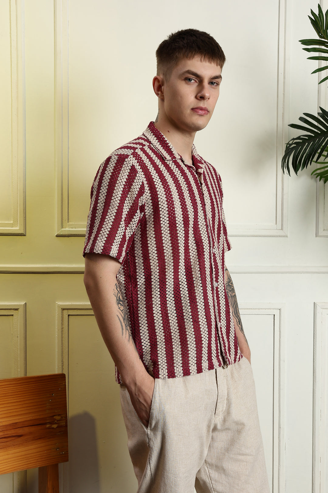 Red Streaks Crochet Shirt