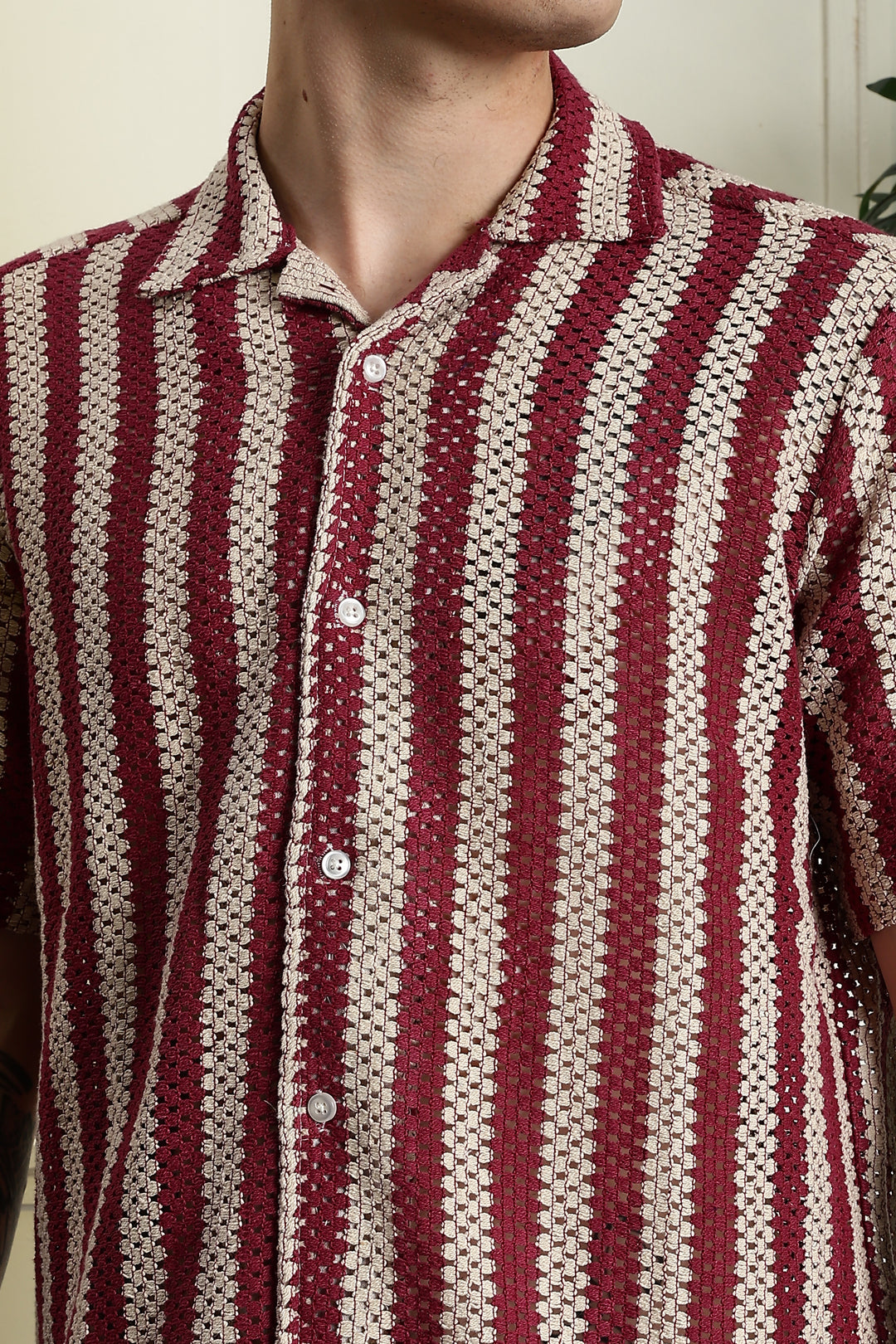 Red Streaks Crochet Shirt