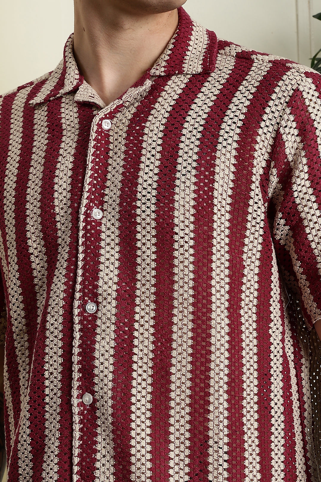 Red Streaks Crochet Shirt