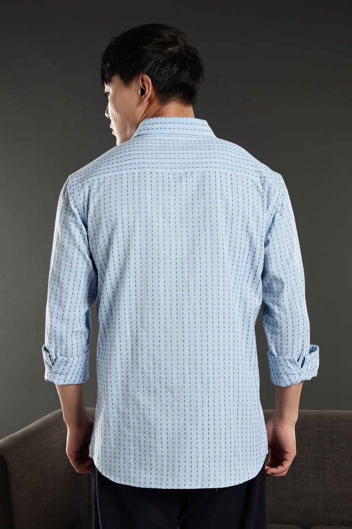 Self Striped Blue Shirt