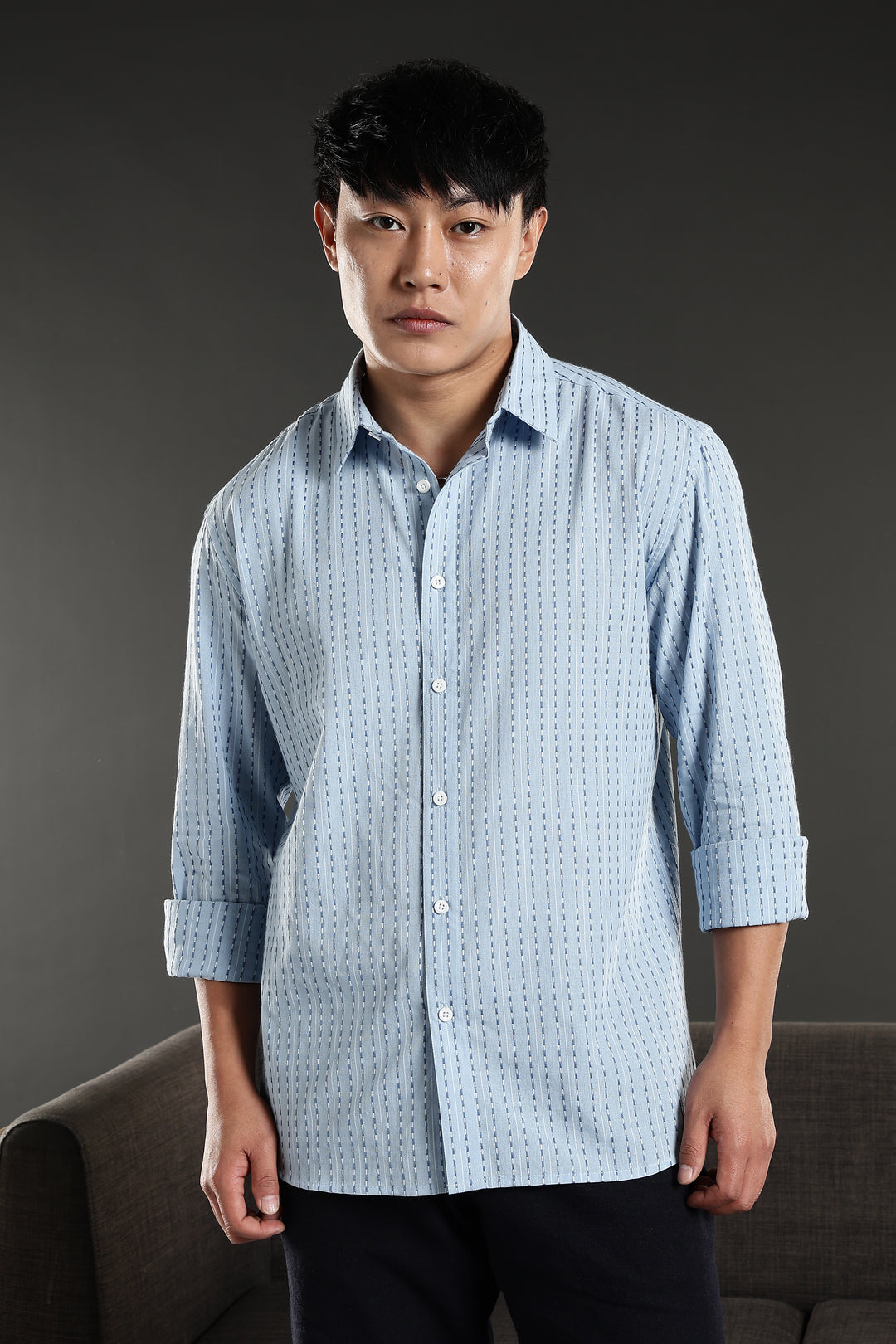 Self Striped Blue Shirt