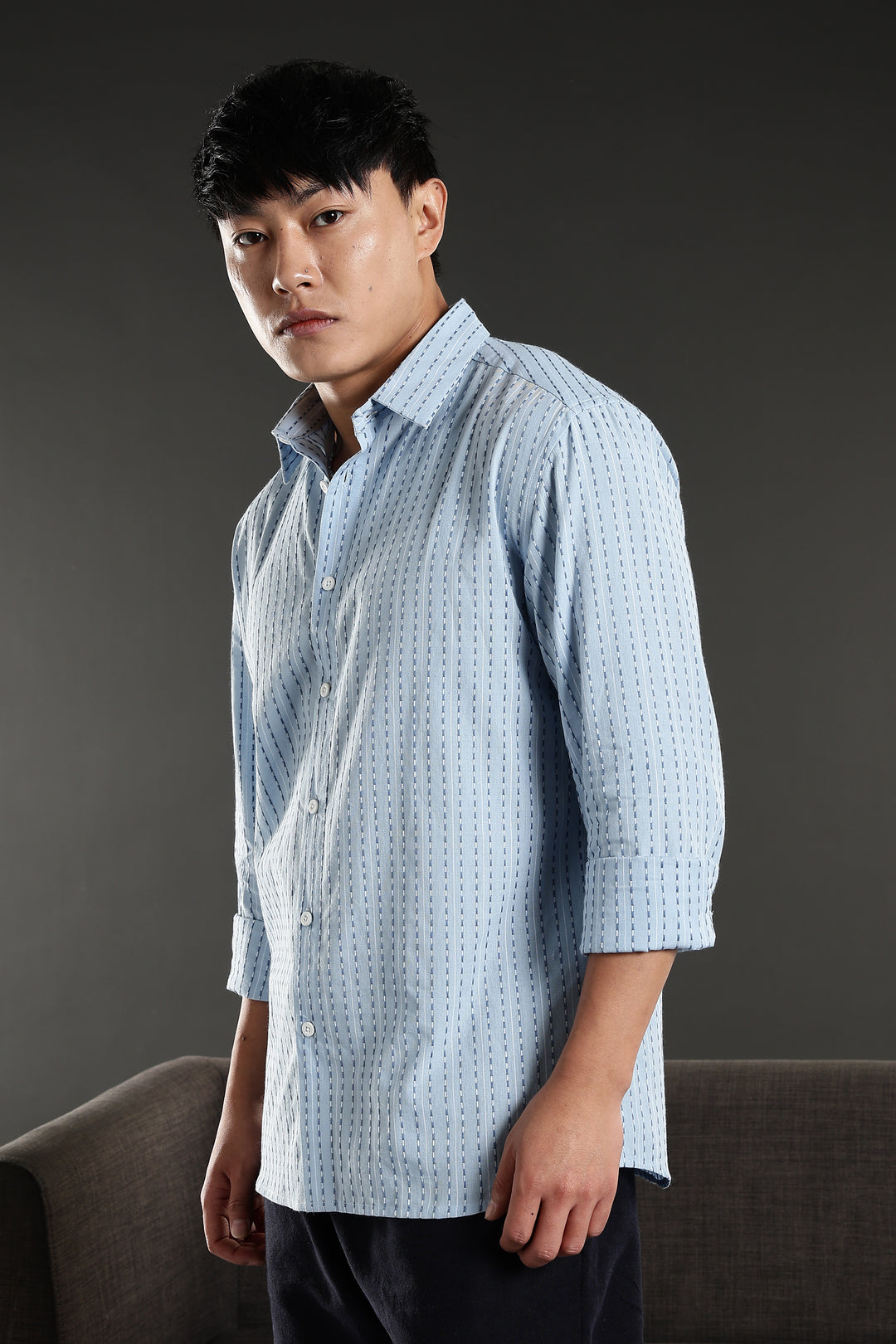Self Striped Blue Shirt
