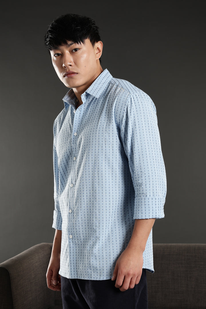 Self Striped Blue Shirt