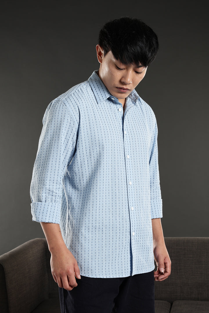 Self Striped Blue Shirt