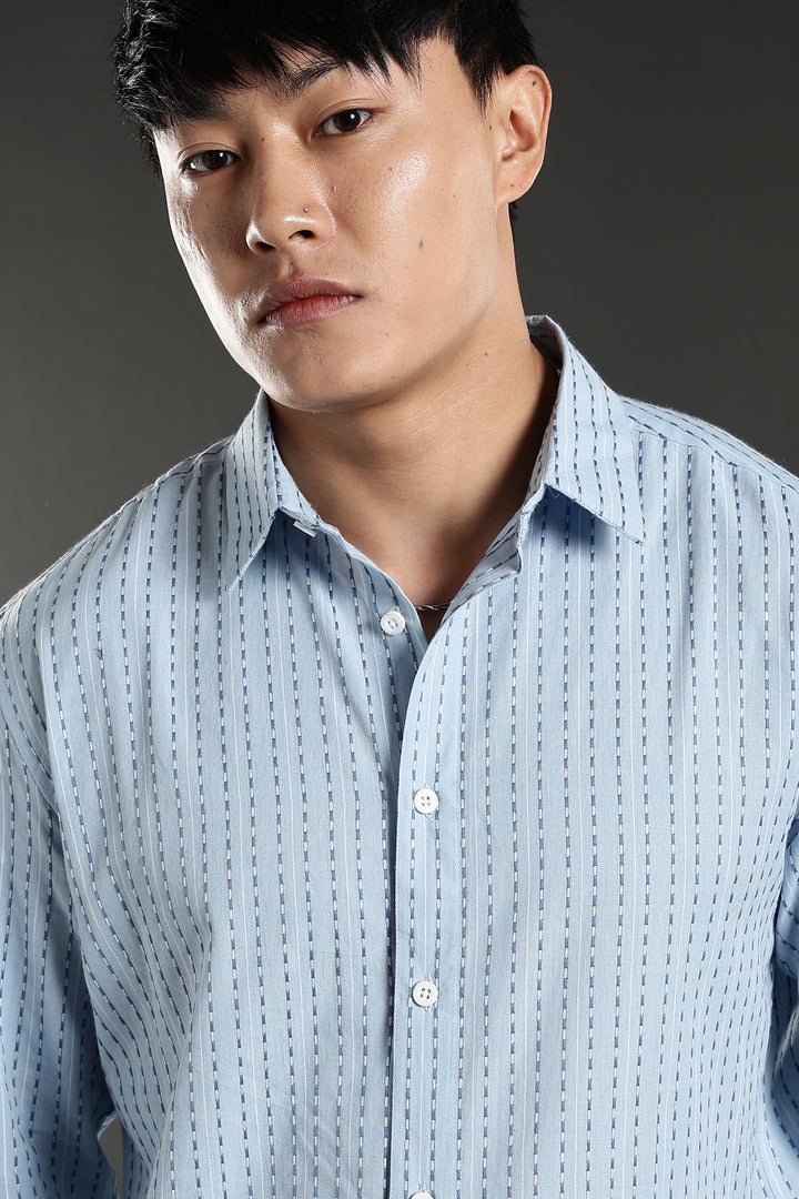 Self Striped Blue Shirt