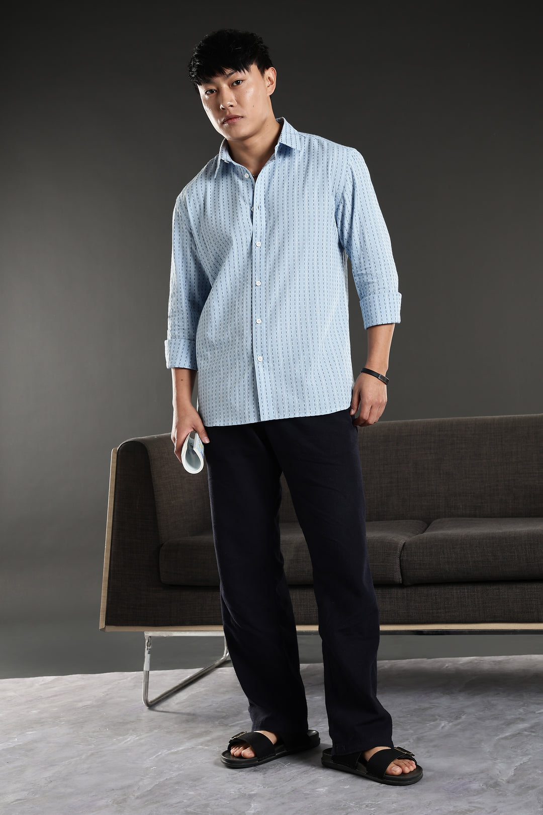 Self Striped Blue Shirt