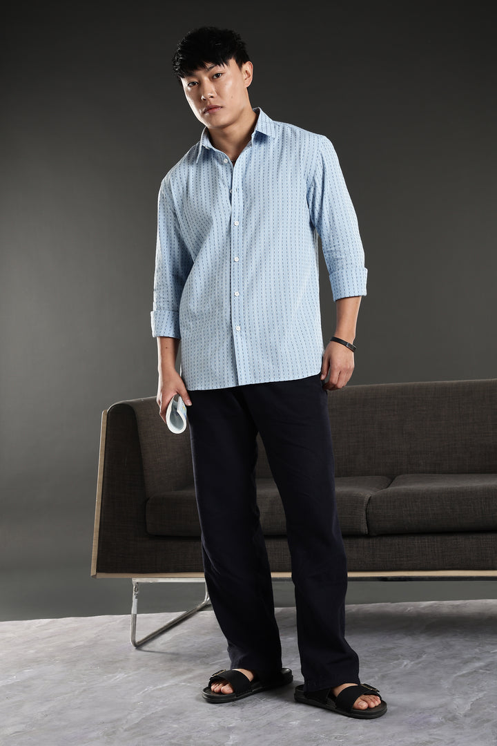 Self Striped Blue Shirt
