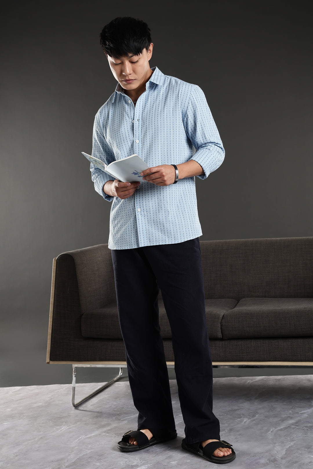 Self Striped Blue Shirt