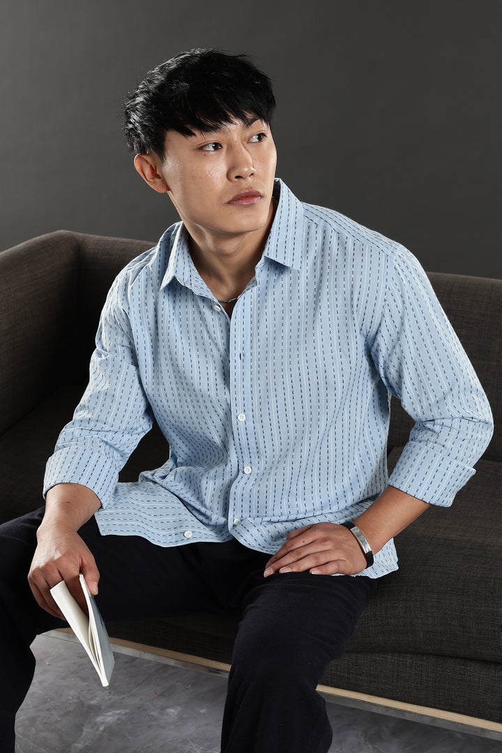 Self Striped Blue Shirt