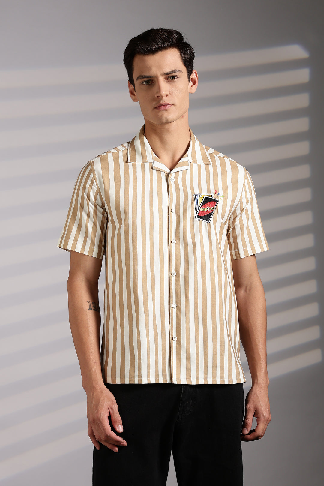 Cards: Brown Stripes Cuban Shirt