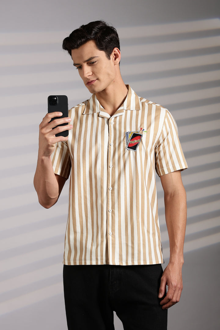Cards: Brown Stripes Cuban Shirt