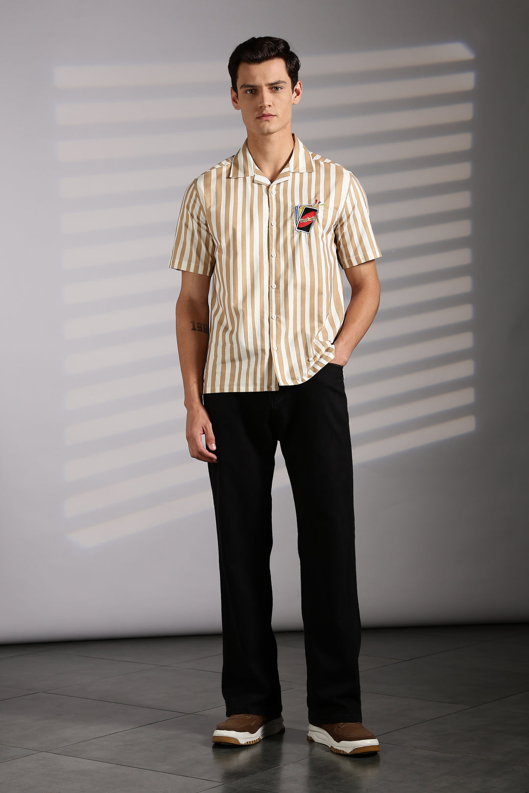 Cards: Brown Stripes Cuban Shirt