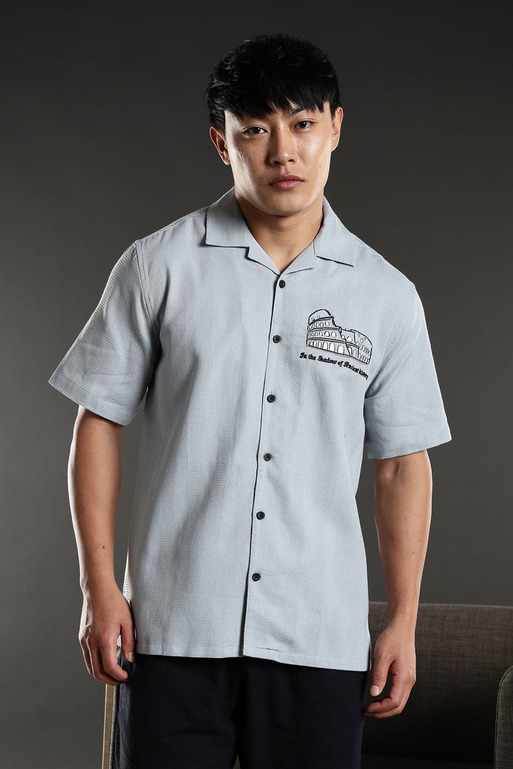 Heritage : Embroidery Textured fabric Cuban Cotton Shirt