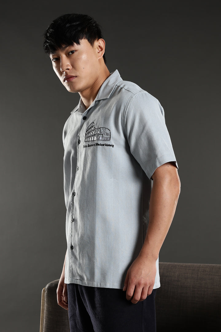 Heritage : Embroidery Textured fabric Cuban Cotton Shirt