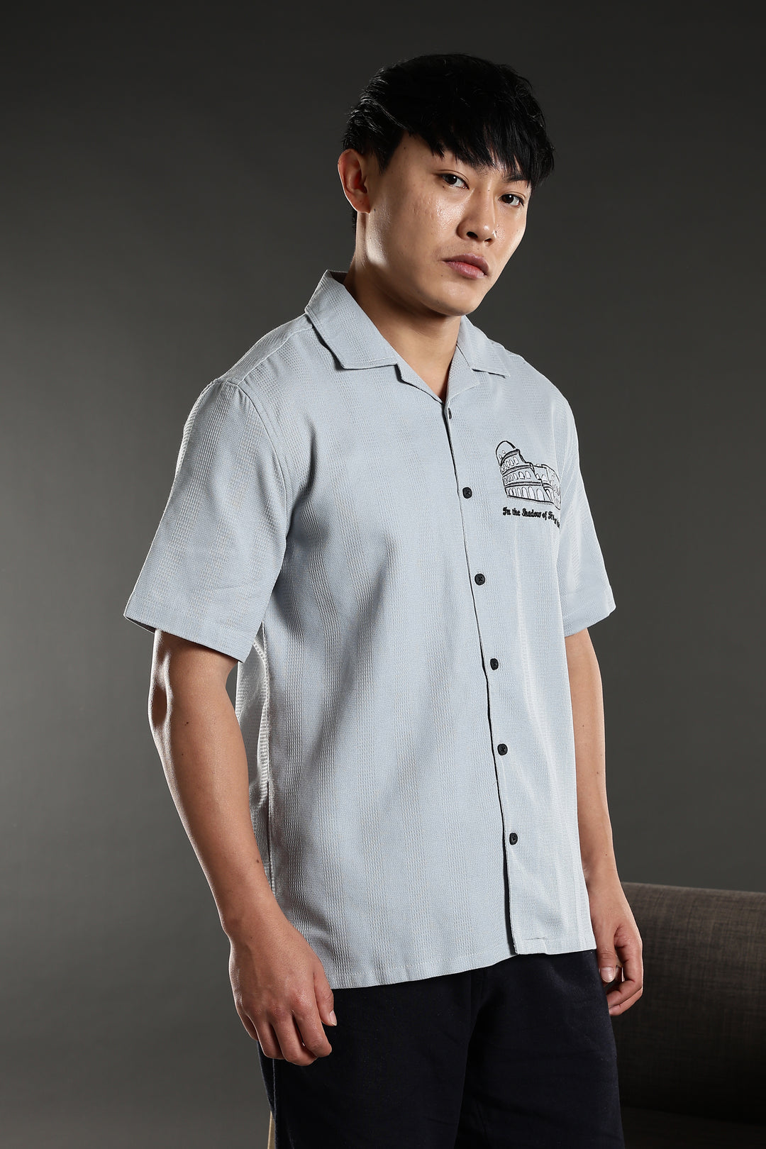 Heritage : Embroidery Textured fabric Cuban Cotton Shirt