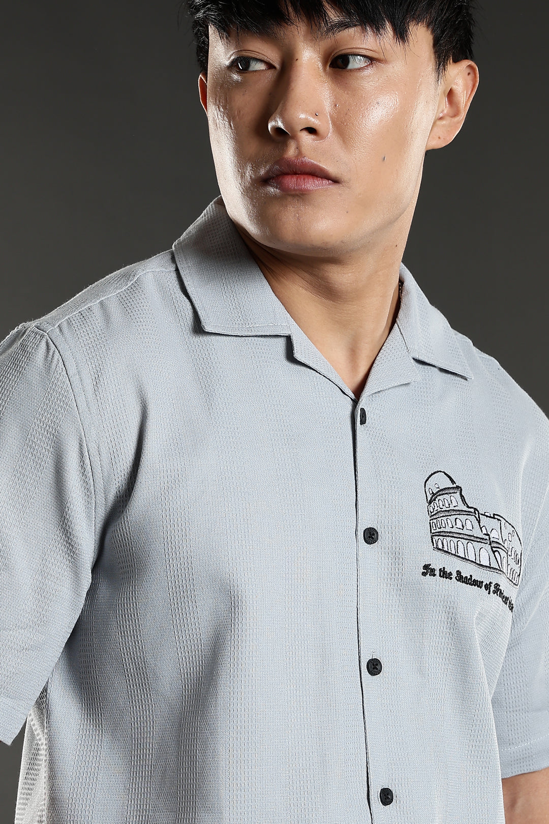 Heritage : Embroidery Textured fabric Cuban Cotton Shirt