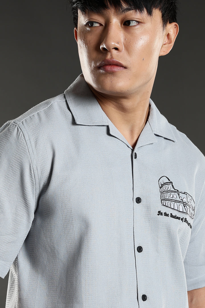Heritage : Embroidery Textured fabric Cuban Cotton Shirt